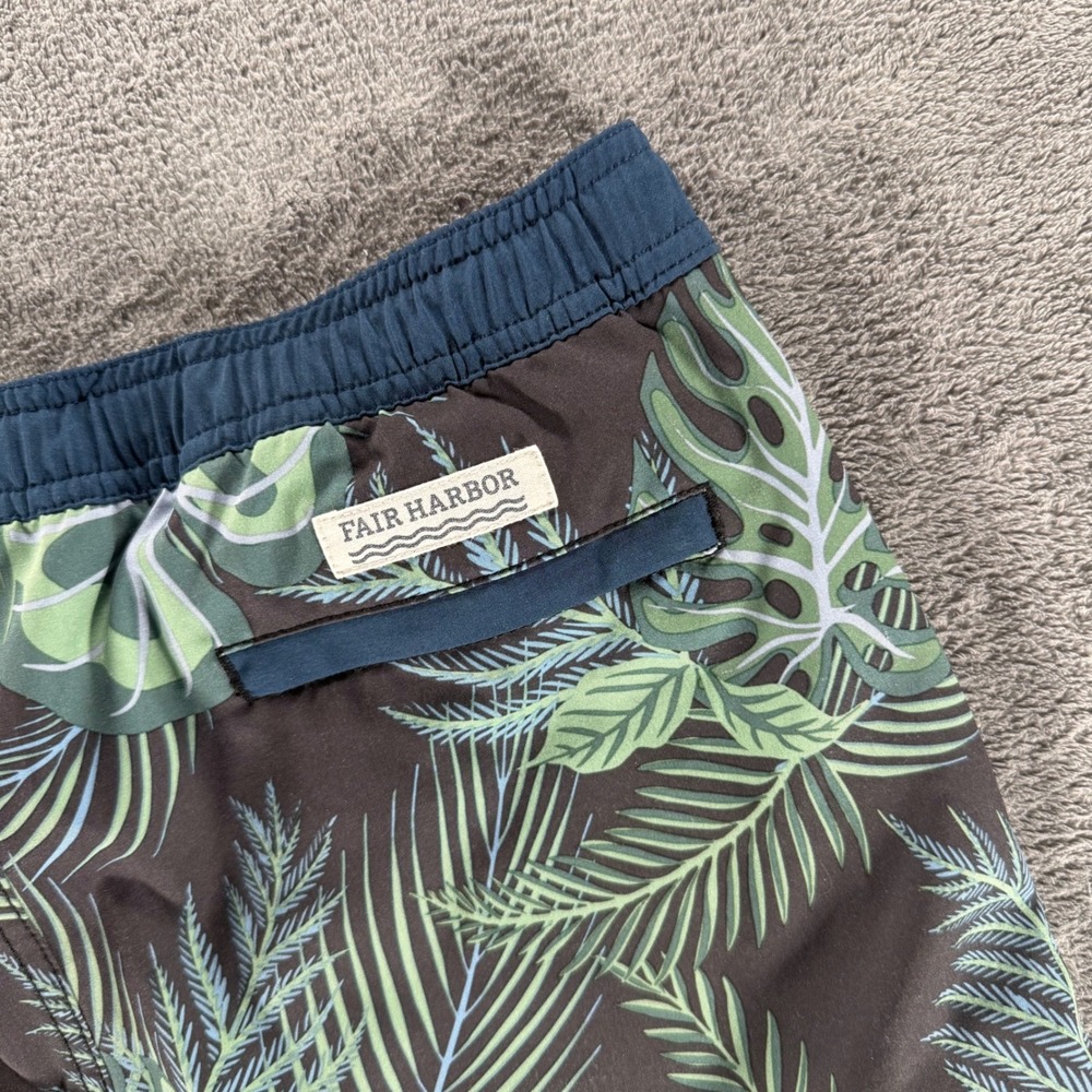 Fair Harbor Anchor Swim Trunk Boys XL Navy Evergreen Tropical Palm Leaf
